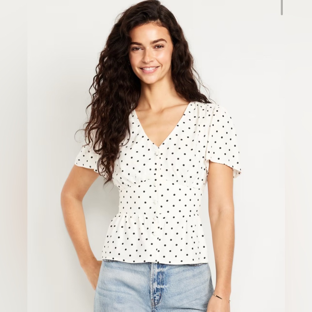 V-Neck Button-Down Crepe Top